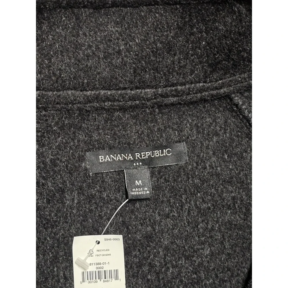 NEW Banana Republic Womens M Brushed Melton Jacket Big Pocket Black Full Zip NWT